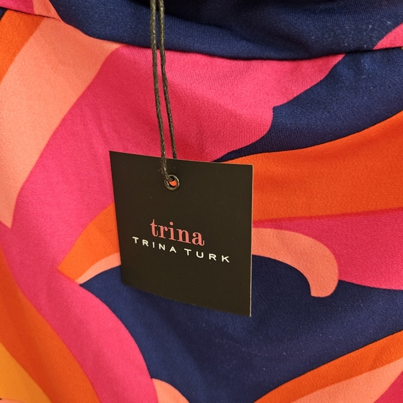 TRINA TURK Vinet Scrolling Floral Three-quarter Sleeve Dress in Navy Multi sz S - Picture 6 of 7